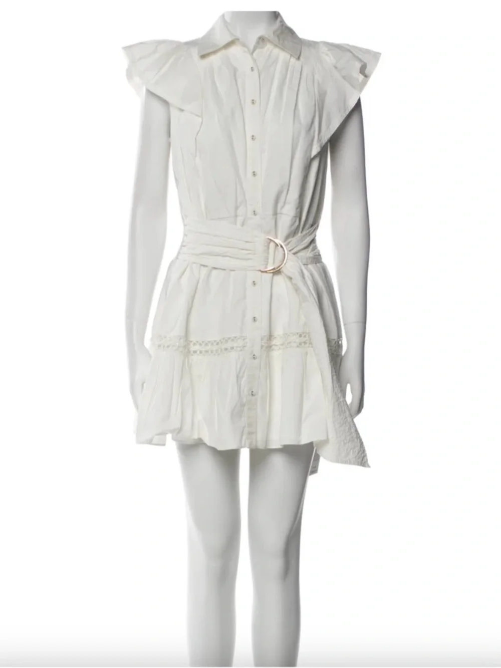 Ramy Brook White Eyelet Shirt Dress with Waist Tie - Picture 4 of 6